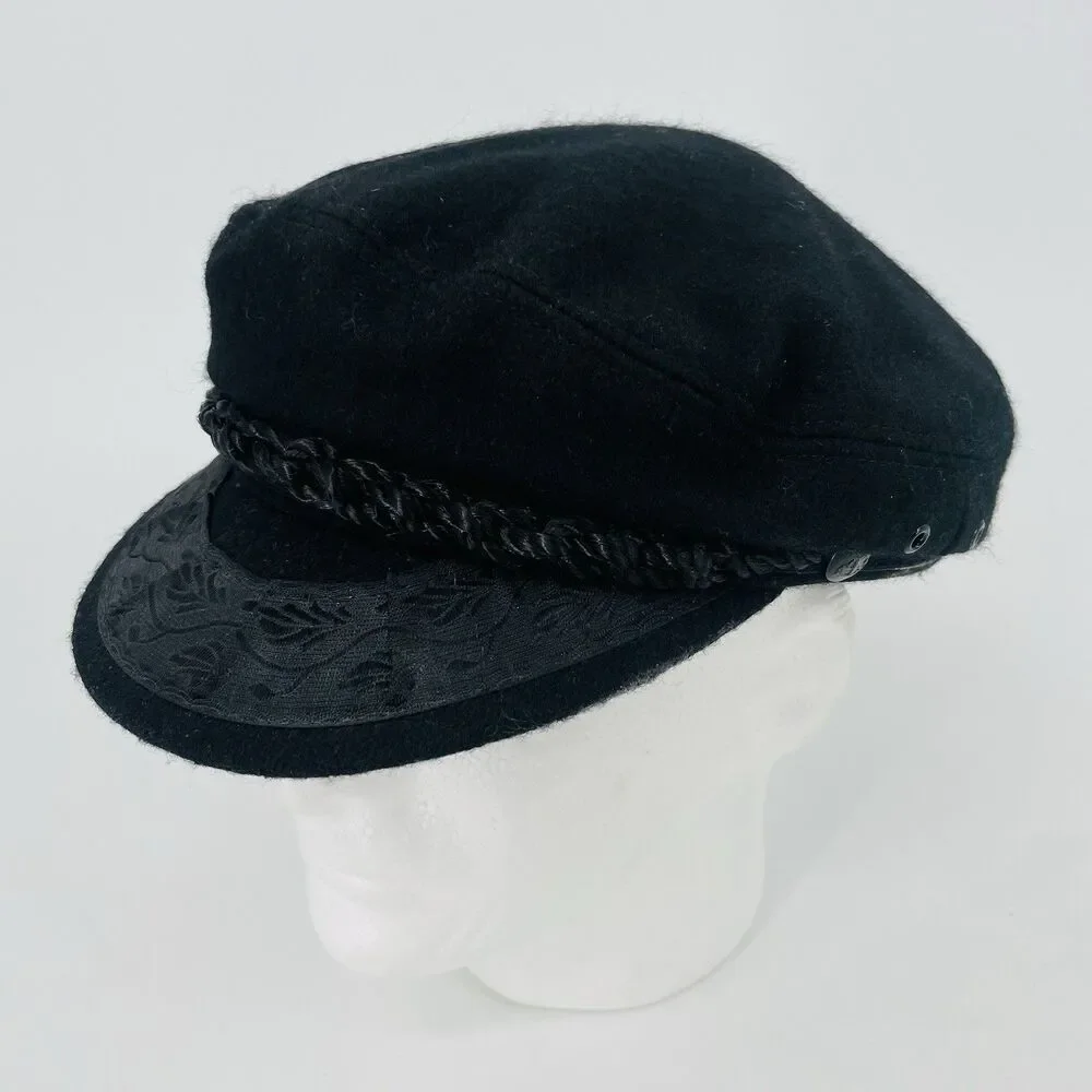 Authentic Greek Fishermans Hat Cap Black Wool 7-3/4 62 Greece Red Lining Vintage